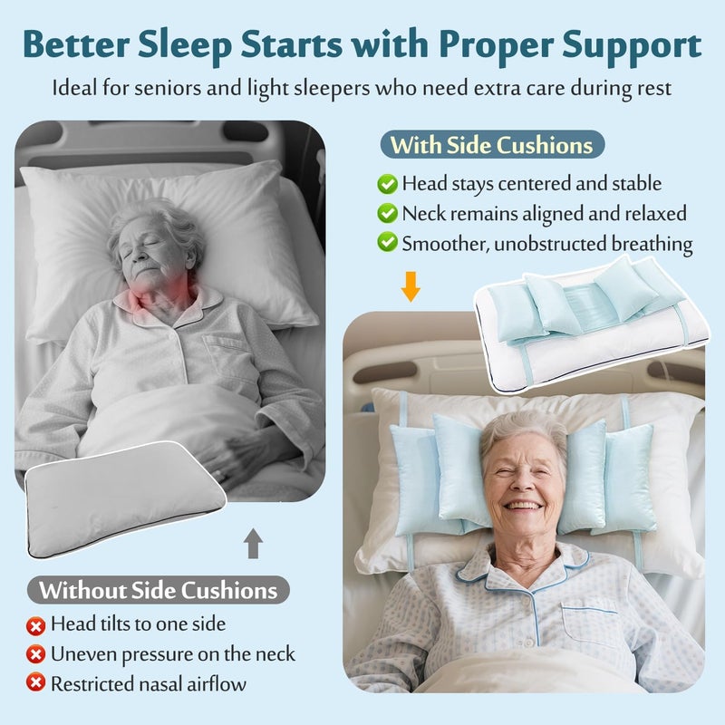Mybow Head Stabilizing Pillow, Neck Stabilizer for Sleeping Upright, Post Cervical Fusion Surgery Head Support Cradle, Medical Positioning Wedge Pillow for Elderly Bedridden Patients (Cooling Fabric) - Image 2